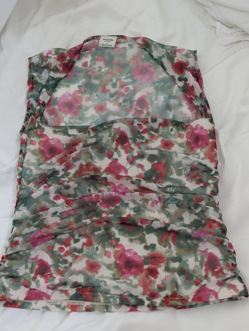 Abercrombie & Fitch Floral Pink Green Mesh Top